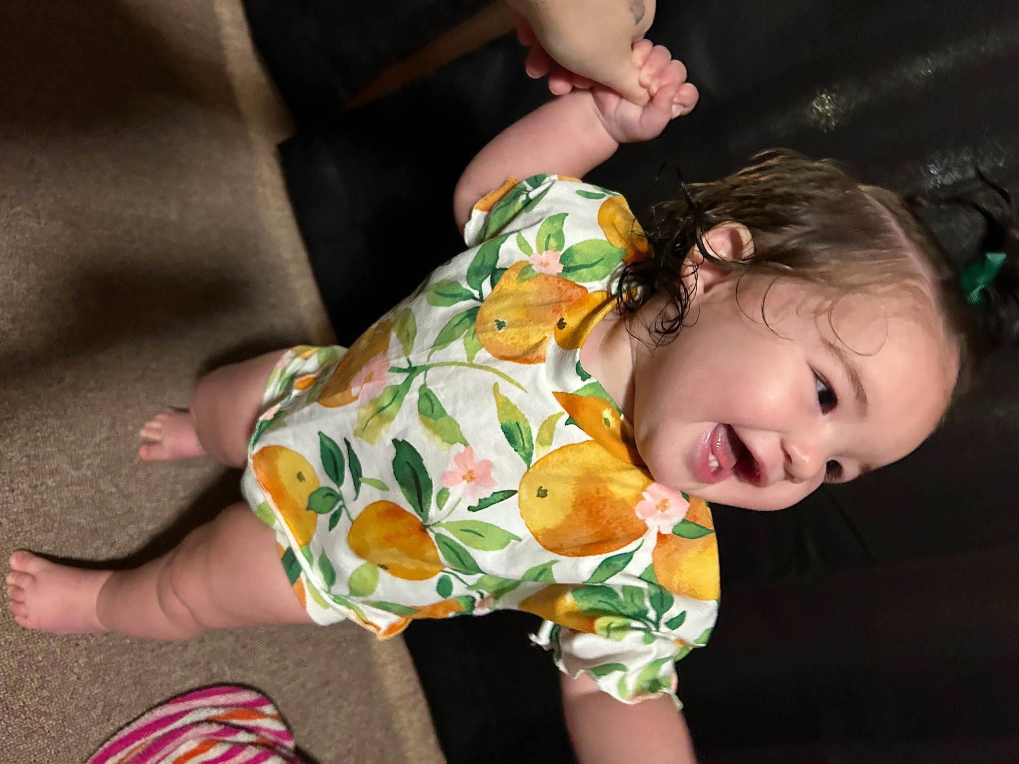 Brinley is registered to the contest to win money with this photo: baby, baby_toddler_clothing, cheek, child, dress, finger, fun, grass, happy, human_leg, iris, joint, mouth, neck, nose, person, pink, skin, sleeve, thigh