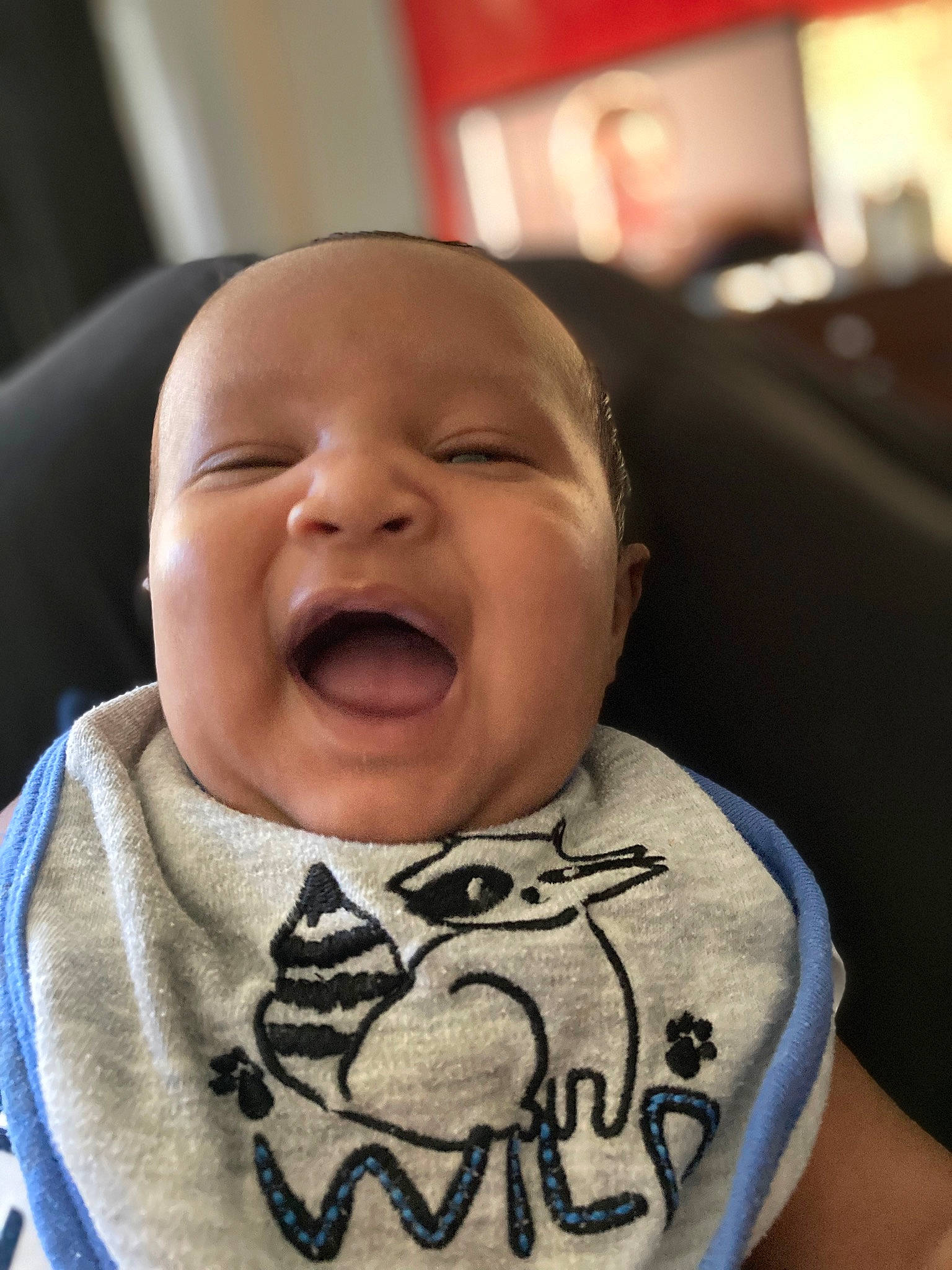 Jamal is registered to the contest to win money with this photo: baby, baby_laughing, baby_toddler_clothing, cheek, comfort, crying, eyebrow, face, happy, iris, jaw, lip, mouth, neck, nose, person, skin, sleeve, smile, toddler