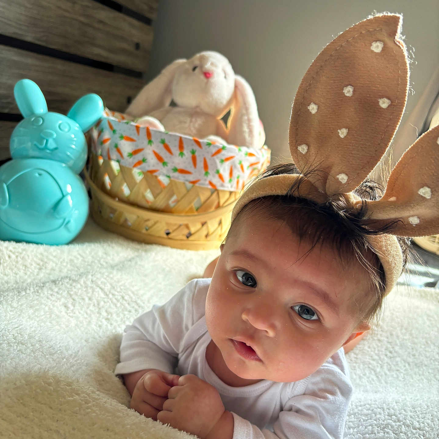 Jayden joined the competition — help win amazing prizes! baby, basket, bed, bodypart, clothing, couch, cream, dessert, face, finger, furniture, hand, hat, head, newborn, person, photography, portrait, sitting, wood
