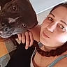 Bloo a rejoint le concours — aidez-le/la à gagner de superbes lots ! black_dog, braid, casual, clothing, companion, dog, face, floor, friendship, home, human, indoor, light, pet, portrait, relaxed, selfie, smile, tank_top, woman