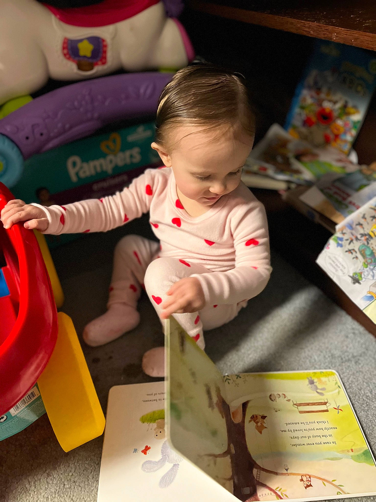 Kinsley joined the competition — help win amazing prizes! baby, baby_playing_with_toys, baby_products, box, carmine, child, event, flooring, fun, holiday, inflatable, mammal, person, play, product, publication, room, sitting, stuffed_toy, toddler