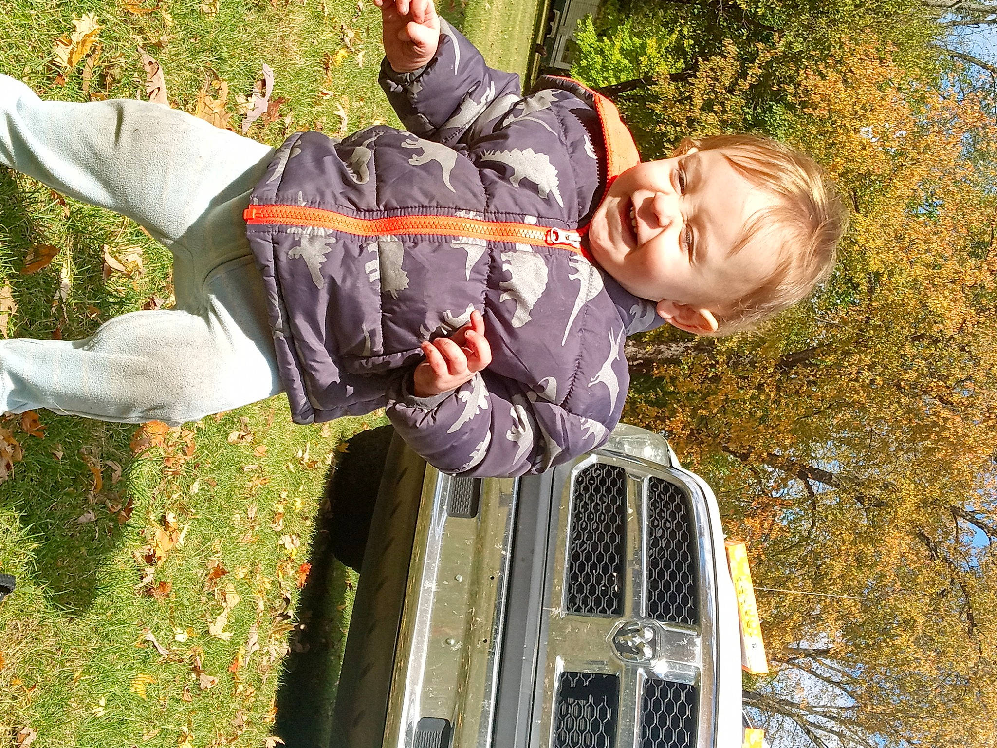 Kol is registered to the contest to win money with this photo: car, child, fun, grass, green, happy, leaf, leisure, outdoor_play_equipment, people_in_nature, person, photograph, plant, recreation, spring, toddler, tree, white