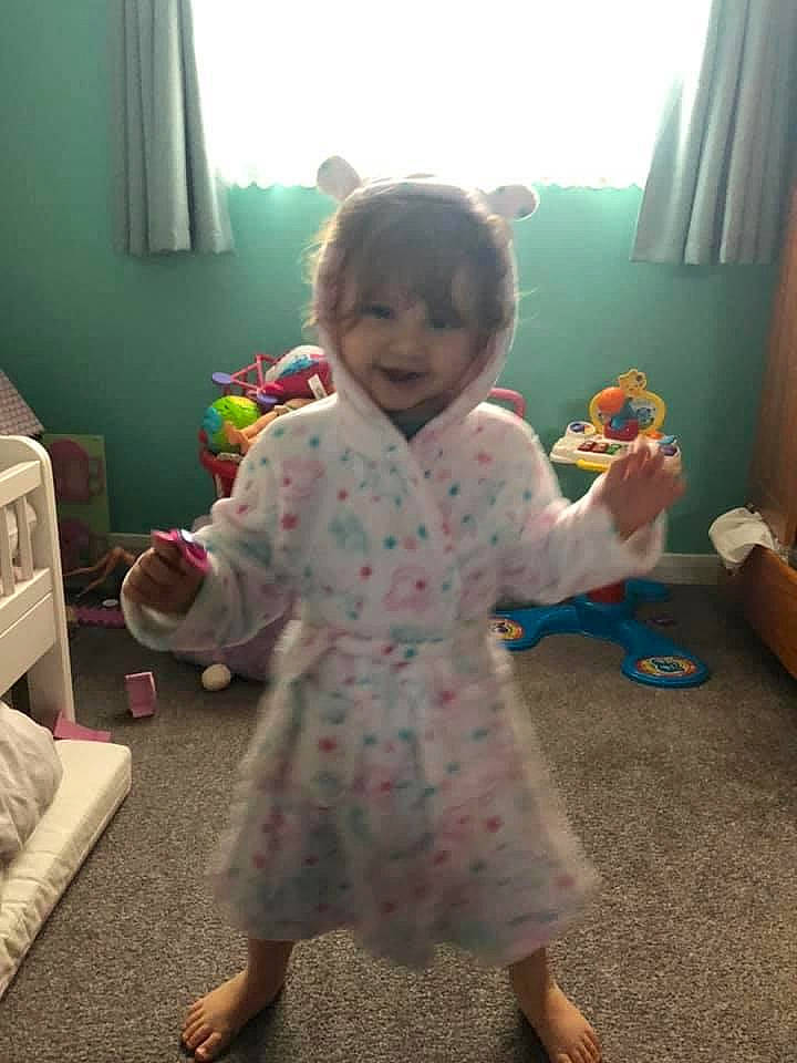 Emily joined the competition — help win amazing prizes! baby, child, fun, joy, pajamas, person, play, room, skin, smile, standing, toddler