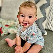 A.j. joined the competition — help win amazing prizes! baby, bright, child, closeup, clothing, couch, cute, cute_outfit, expression, face, feet, hands, happy, human, indoors, infant, playful, portrait, sitting, smiling