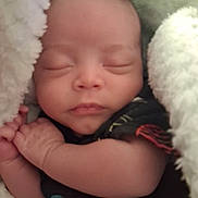 Micah joined the competition — help win amazing prizes! newborn, baby, infant, sleeping, portrait, face, eyes_closed, blanket, fleece, bundled, onesie, clothing, arms, hands, skin, cozy, indoors, close_up, peaceful, photography