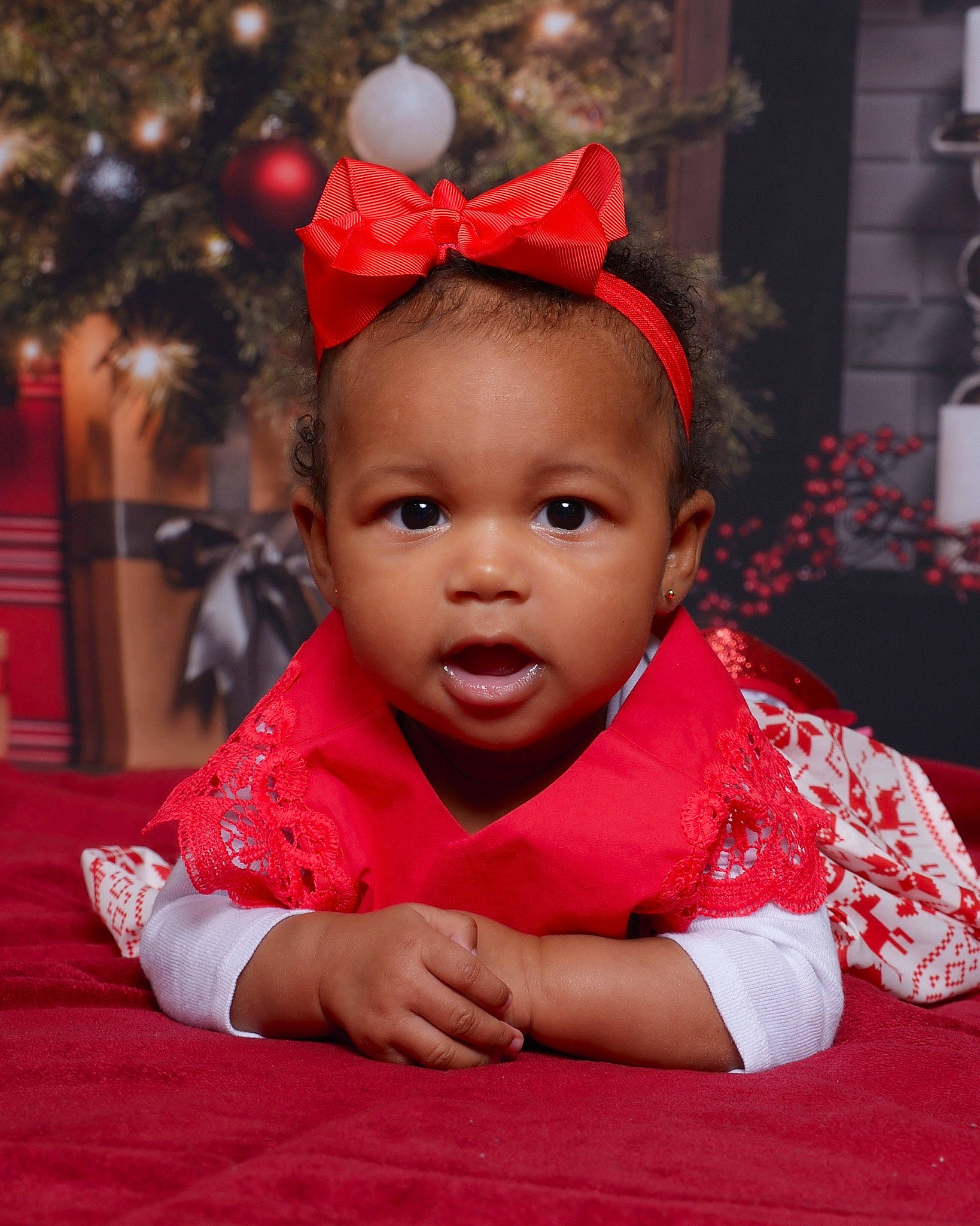 Kaziah joined the competition — help win amazing prizes! baby, baby_toddler_clothing, carpet, child, christmas, christmas_decoration, costume, costume_accessory, ear, embellishment, fashion_accessory, hair_accessory, headband, headgear, headpiece, holiday, mouth, person, pink, shelf