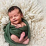newborn, baby, infant, sleeping, smiling, wrapped, blanket, green, knitted, soft, fluffy, cream, texture, cute, peaceful, portrait, closeup, child, resting, toddler