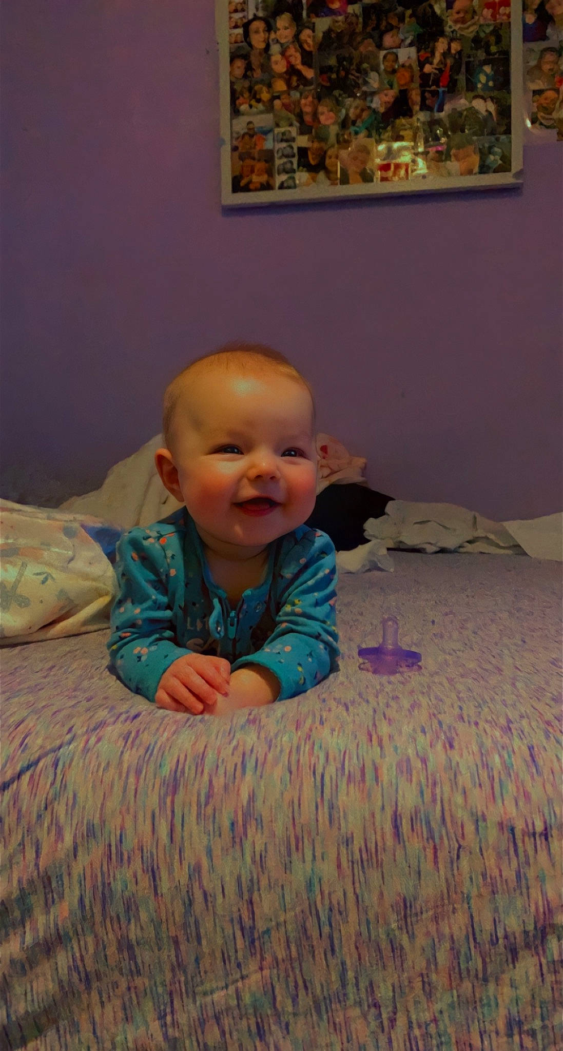 Azaylee is registered to the contest to win money with this photo: art, baby, baby_laughing, baby_toddler_clothing, blurred, cheek, comfort, floor, flooring, fun, happy, iris, joy, linens, mouth, nose, person, picture_frame, purple, skin