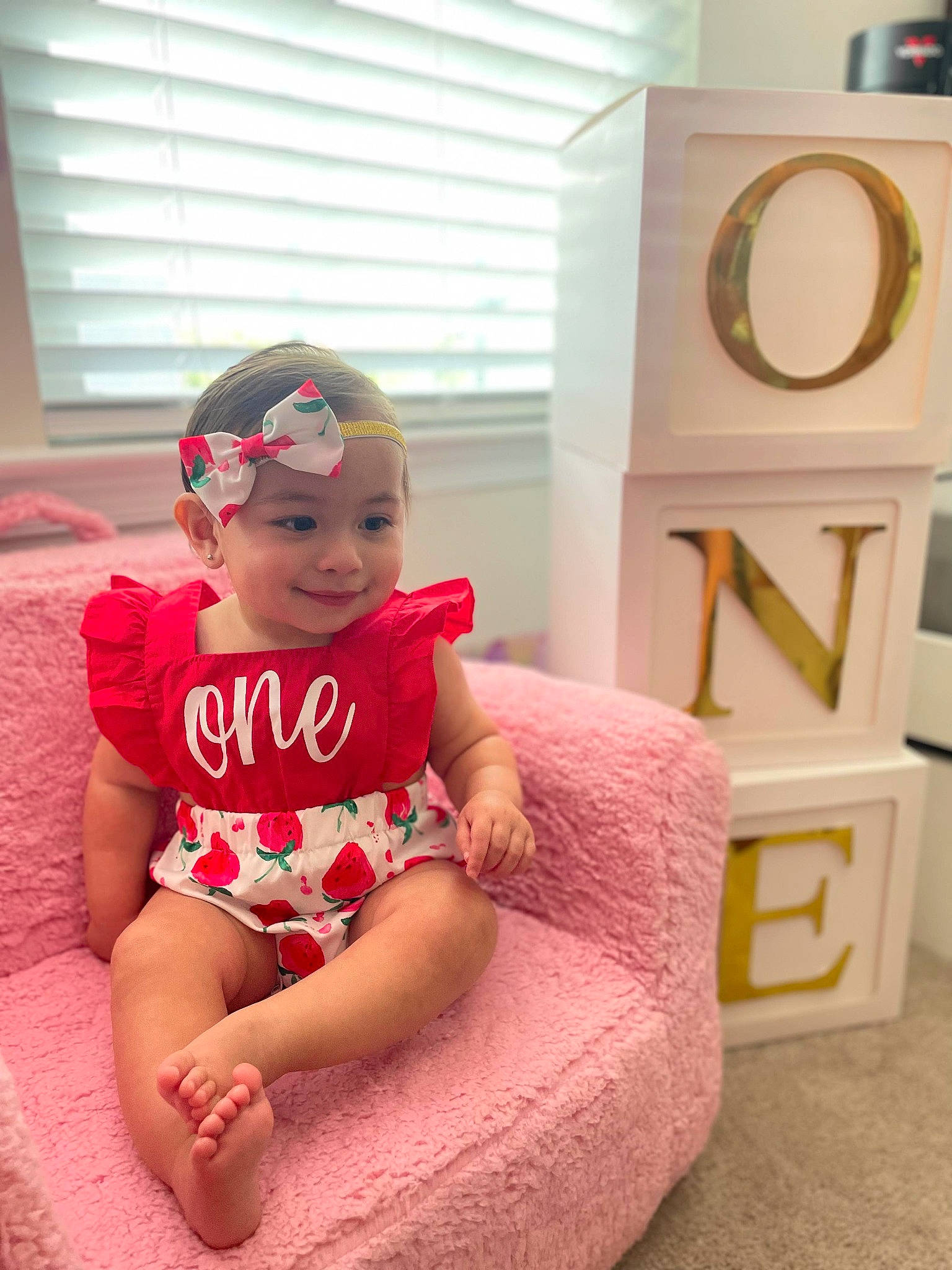 Juliana joined the competition — help win amazing prizes! baby, baby_toddler_clothing, cap, chest_of_drawers, comfort, drawer, floor, flooring, happy, hat, headwear, human_leg, joy, magenta, pattern, person, pink, room, sitting, sleeve