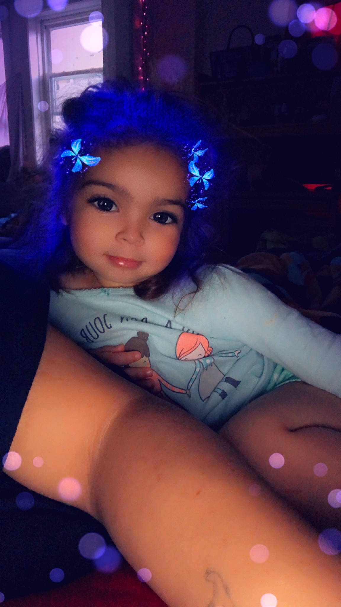 Jazelle is registered to the contest to win money with this photo: black_hair, chest, cool, elbow, electric_blue, eye, eyelash, fashion_design, flash_photography, fun, head, human_leg, lip, person, pink, purple, shoulder, skin, thigh, toddler