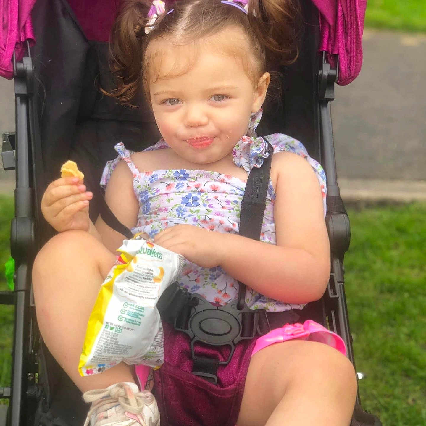 Harper-Louise joined the competition — help win amazing prizes! baby, clothing, cream, dessert, face, food, footwear, furniture, grass, head, icecream, icing, person, photography, plant, portrait, shoe, shorts, stroller, summer