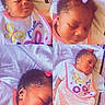 Honesti is registered to the contest to win money with this photo: baby, sleeping, infant, bib, bow, towel, closeup, collage, peaceful, cute, newborn, child, resting, soft, striped_towel, pink, clothing, portrait, face, feet