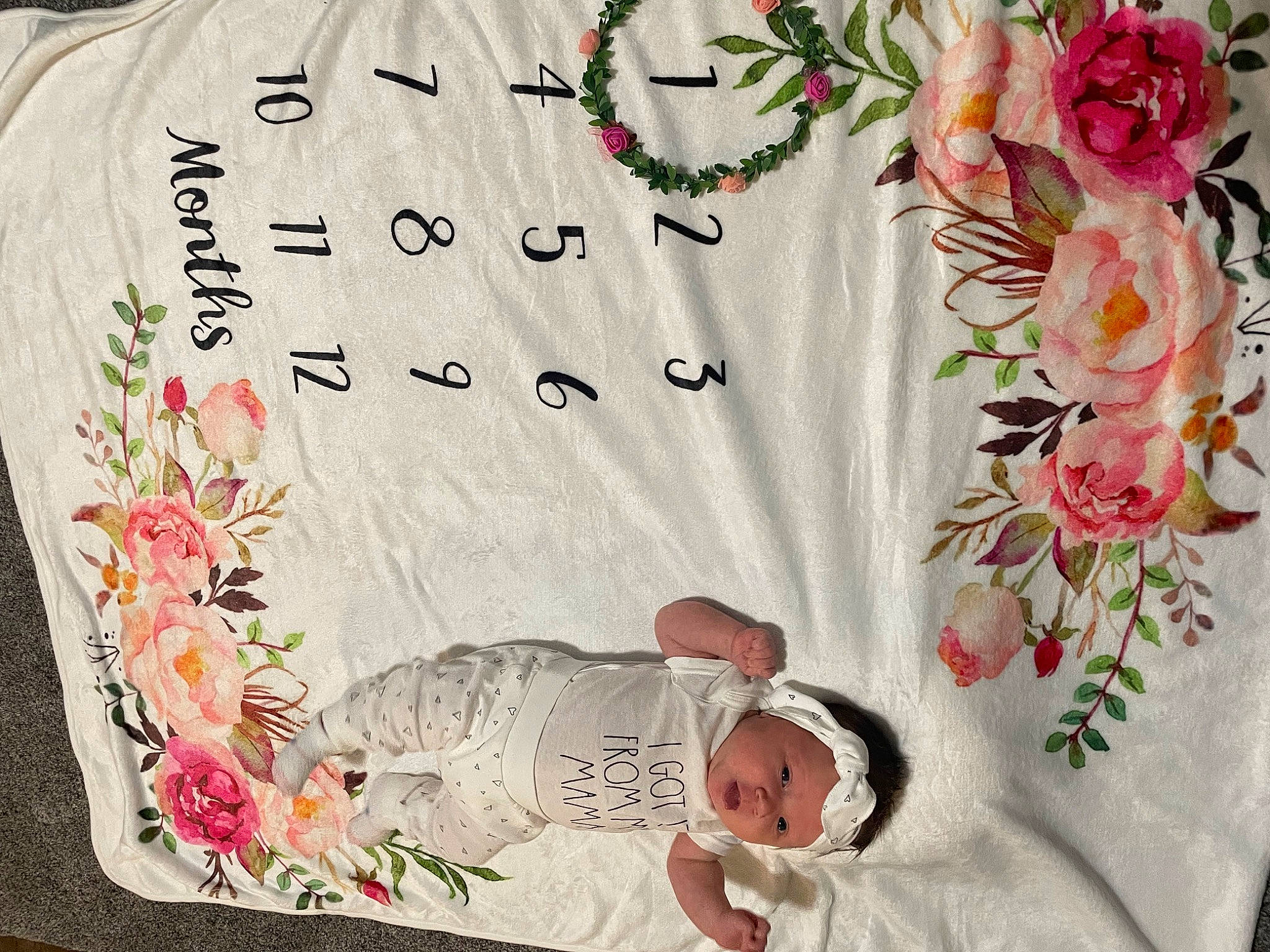 Mazie joined the competition — help win amazing prizes! baby, baby_toddler_clothing, beauty, comfort, creative_arts, flower, font, happy, headwear, leaf, linens, pattern, person, petal, pink, plant, product, rectangle, rose, sleeve