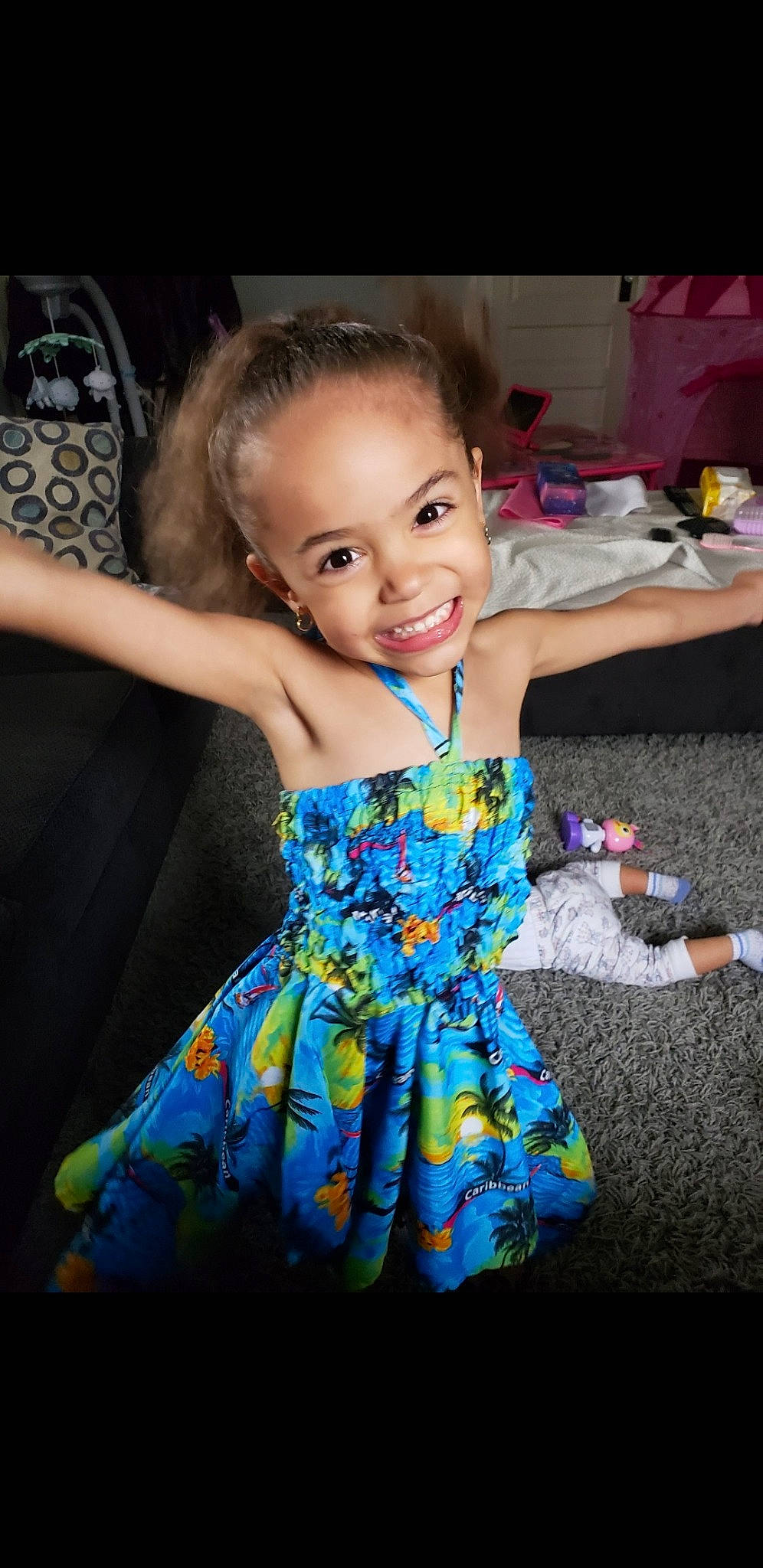 Jaylah joined the competition — help win amazing prizes! baby, blue, child, child_model, costume, dress, happy, iris, joy, party, person, photography, play, skin, smile, toddler