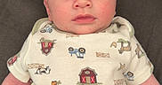 Kolter joined the competition — help win amazing prizes! baby, infant, child, onesie, mittens, couch, face, blue_eyes, farm_animals, barn, tractor, pants, clothing, indoor, portrait, young_child, cute, expression, person, seated