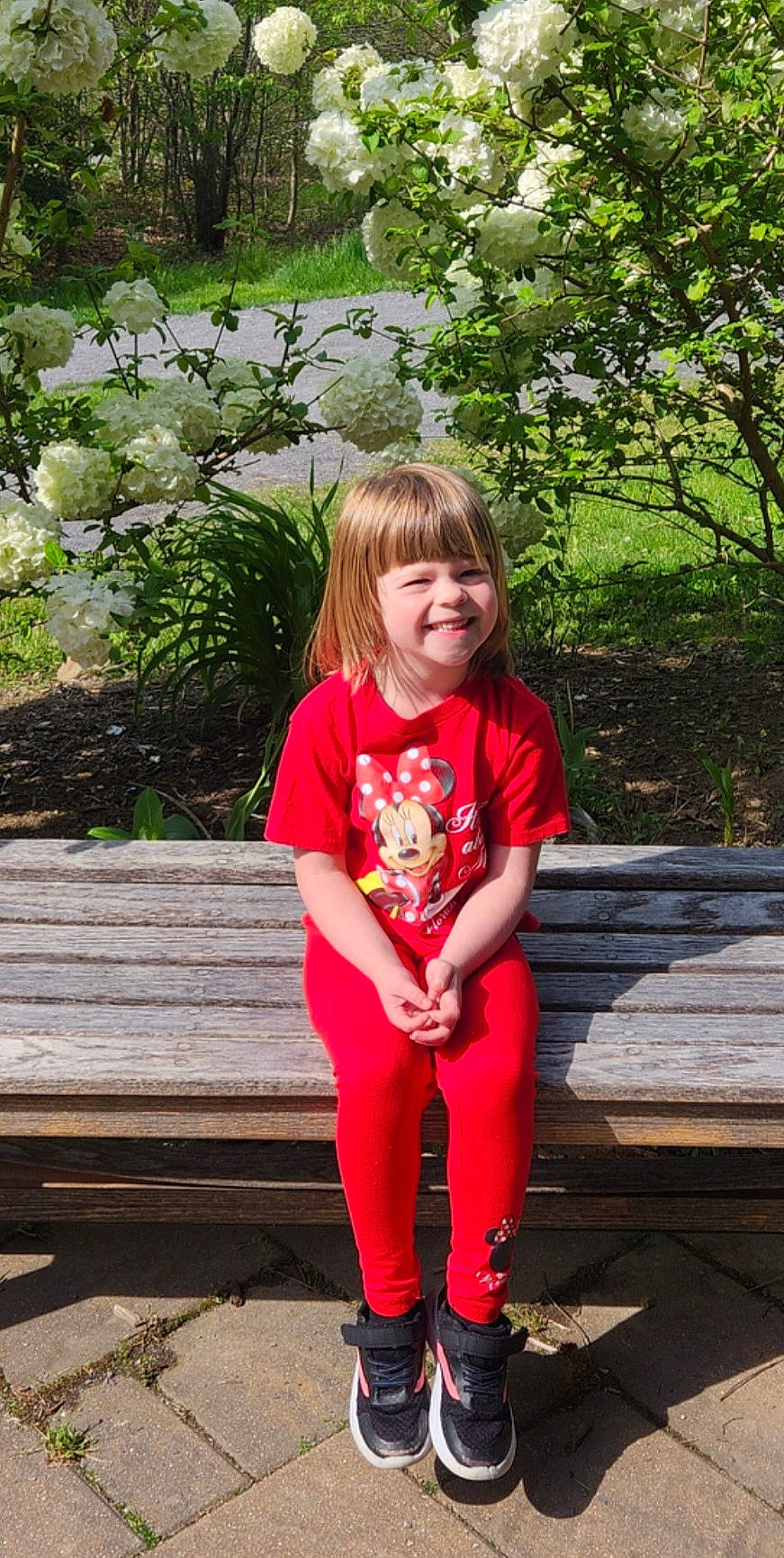 Maggie joined the competition — help win amazing prizes! blond, eye, footwear, grass, happy, joy, leg, leisure, magenta, pattern, people_in_nature, person, pink, plant, recreation, sleeve, smile, t_shirt, toddler, tree