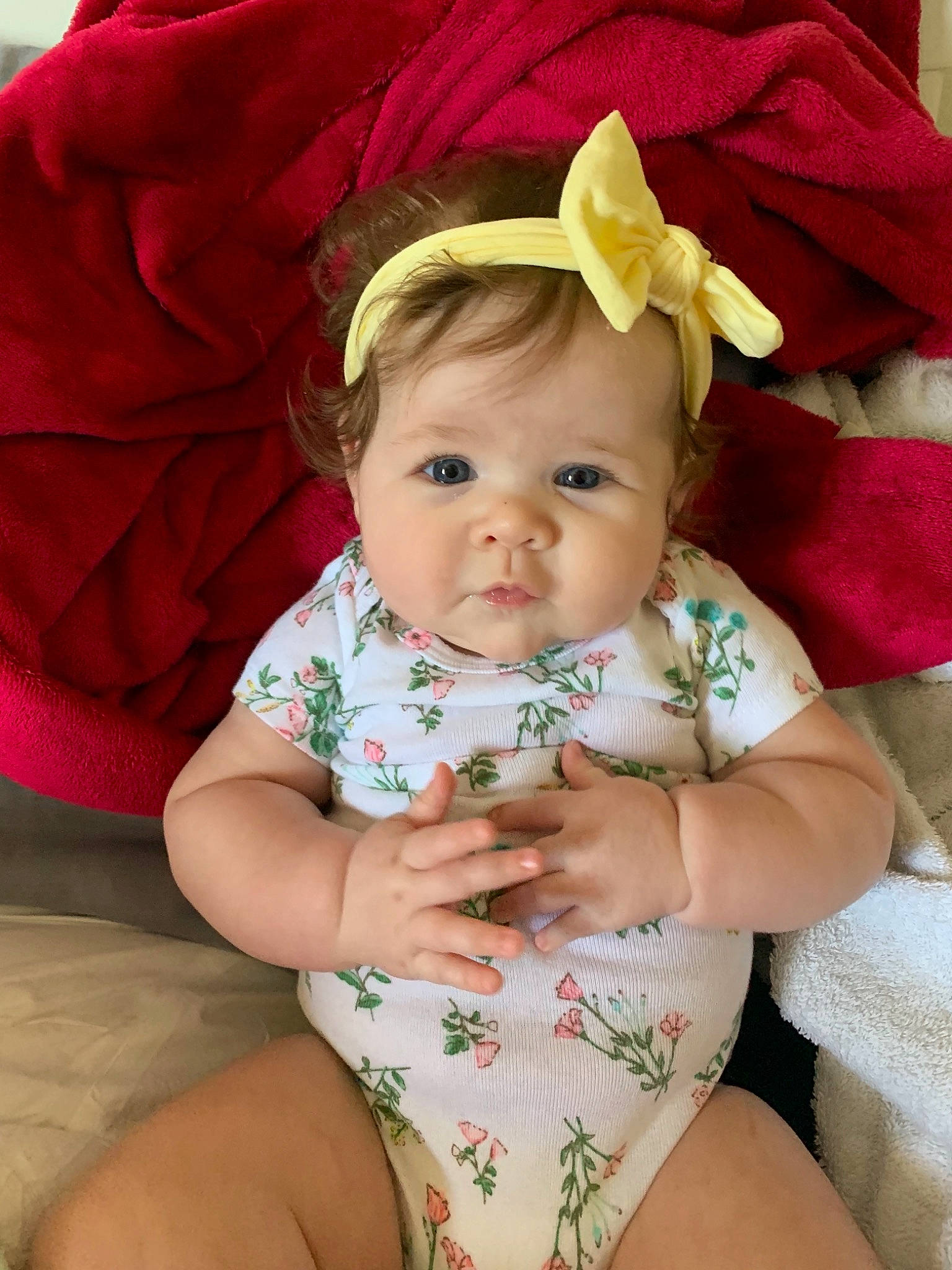 Arden is registered to the contest to win money with this photo: baby, baby_products, baby_toddler_clothing, cheek, child, finger, headgear, iris, person, toddler