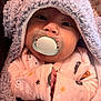 baby, pacifier, blanket, hood, pajamas, infant, closeup, cute, sleepwear, face, hands, cozy, soft, child, warm, indoor, portrait, newborn, comfort, adorable
