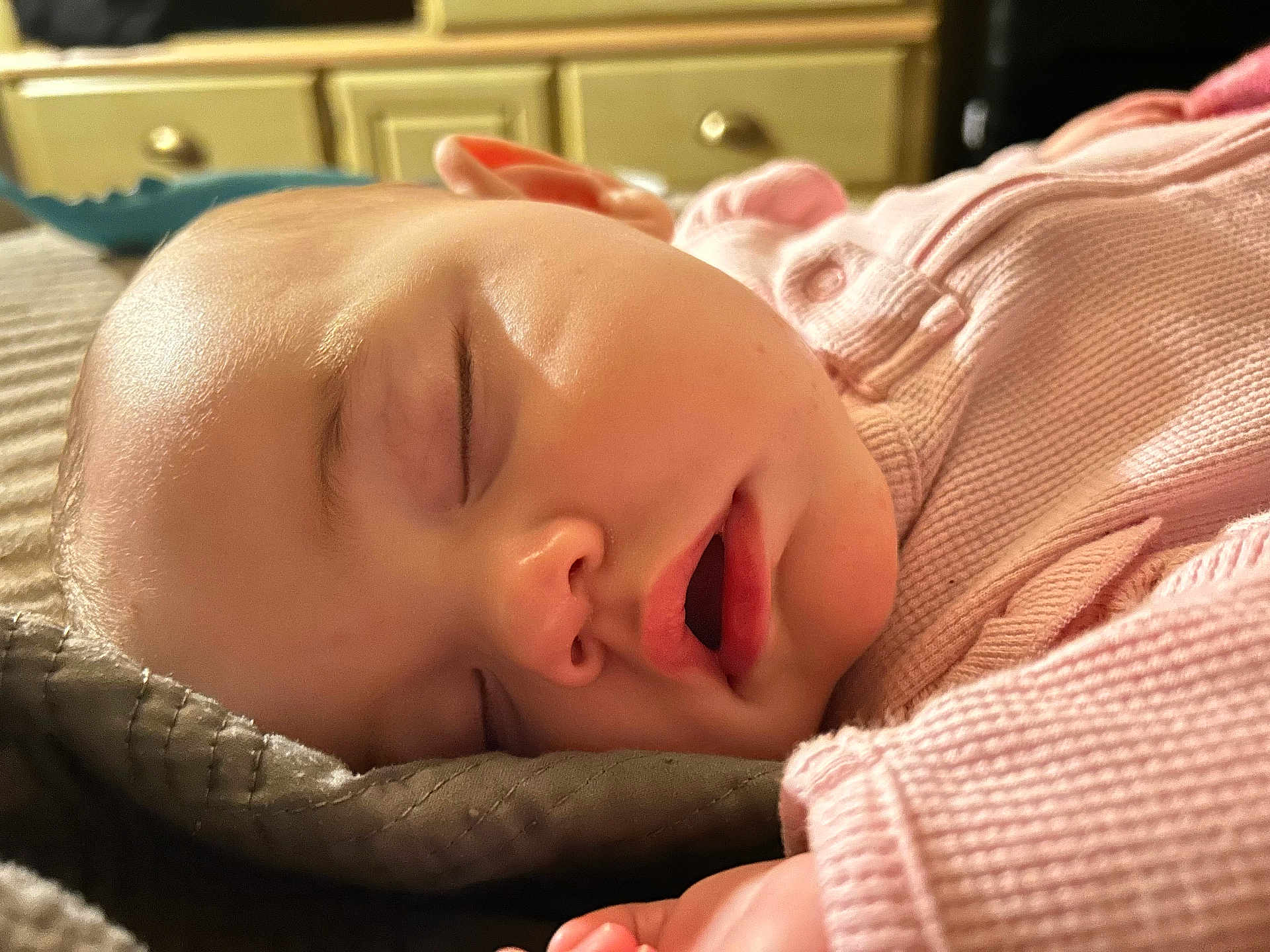Nakyshia joined the competition — help win amazing prizes! baby, blanket, child, closeup, cozy, face, furniture, hand, head, home, indoor, infant, mouth_open, peaceful, pink_sweater, portrait, relaxation, skin, sleeping, soft_light