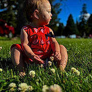 Oaklee joined the competition — help win amazing prizes! bodypart, child, face, female, field, finger, flower, girl, grass, grassland, hand, head, lawn, nature, outdoors, person, photography, plant, portrait, sitting
