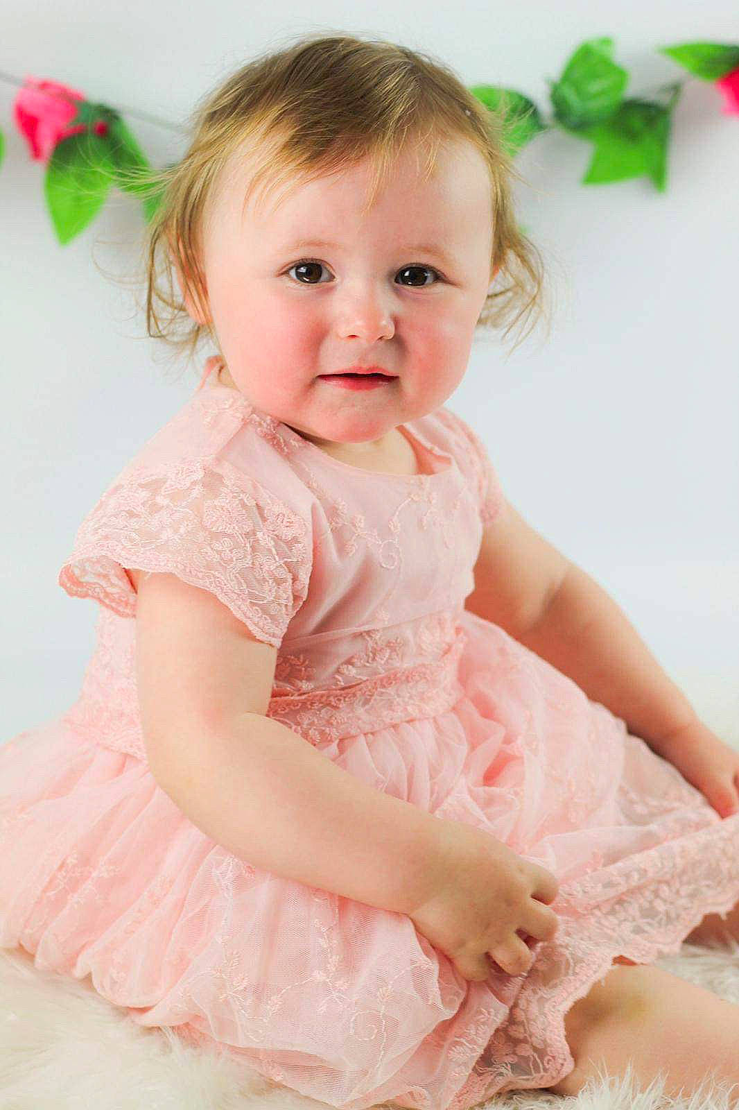 Annie is registered to the contest to win money with this photo: baby, baby_products, baby_toddler_clothing, child, child_model, clothing, costume, dress, person, pink, product, ruffle, skin, textile, toddler