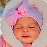 baby, child, pink, headband, bow, closed_eyes, cute, cozy, jacket, hood, warm, portrait, outdoor, autumn, soft_texture, infant, sleeping, face, close_up, adorable