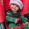 Ariela is registered to the contest to win money with this photo: baby, child, smile, santa_hat, christmas, car_seat, green_pajamas, reindeer_pattern, holiday, cute, straps, red, seat, infant, festive, happy, indoors, person, portrait, holiday_attire