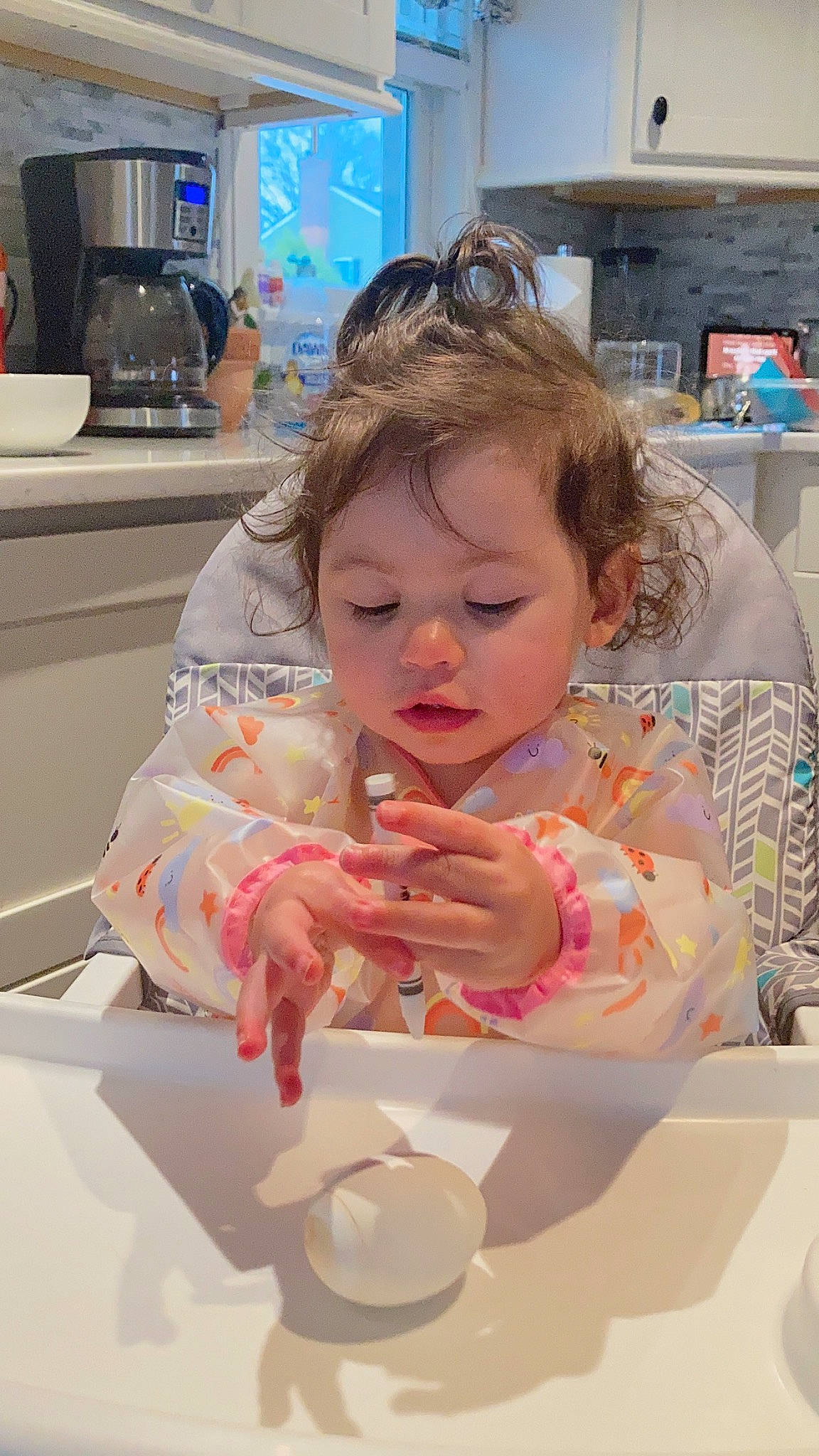 Skyler is registered to the contest to win money with this photo: baby, baking, breakfast, chair, child, comfort_food, cooking, eating, event, finger, fun, person, plate, room, spoon, sweetness, table, tableware, textile, toddler