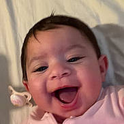 Ayda And Pera joined the competition — help win amazing prizes! baby, blanket, cheerful, child, cute, face, happy, head, indoors, infant, joy, laughing, lying_down, mouth_open, pacifier, person, pink_clothing, skin, smiling, young