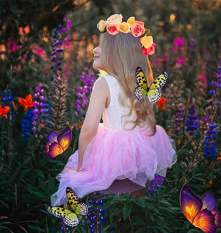 Liberty joined the competition — help win amazing prizes! butterfly, child, dress, fictional_character, flower, insect, lavender, moths_and_butterflies, person, petal, plant, pollinator, purple, spring, viola, violet, violet_family, wildflower