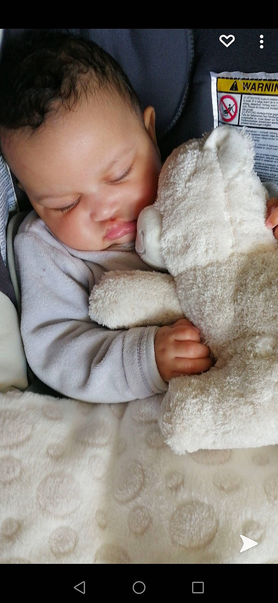 Allya participe au concours pour gagner de l'argent avec cette photo : arm, baby, baby_products, baby_sleeping, baby_toddler_clothing, cheek, child, comfort, fur, gesture, happy, head, linens, nail, nose, person, skin, stuffed_toy, thumb, toddler
