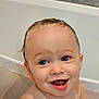 Alana joined the competition — help win amazing prizes! baby, bath_time, bathtub, blue_eyes, child, close_up, cute, earrings, face, happy, indoor, infant, mouth_open, person, portrait, skin, smiling, teeth, water, wet_hair