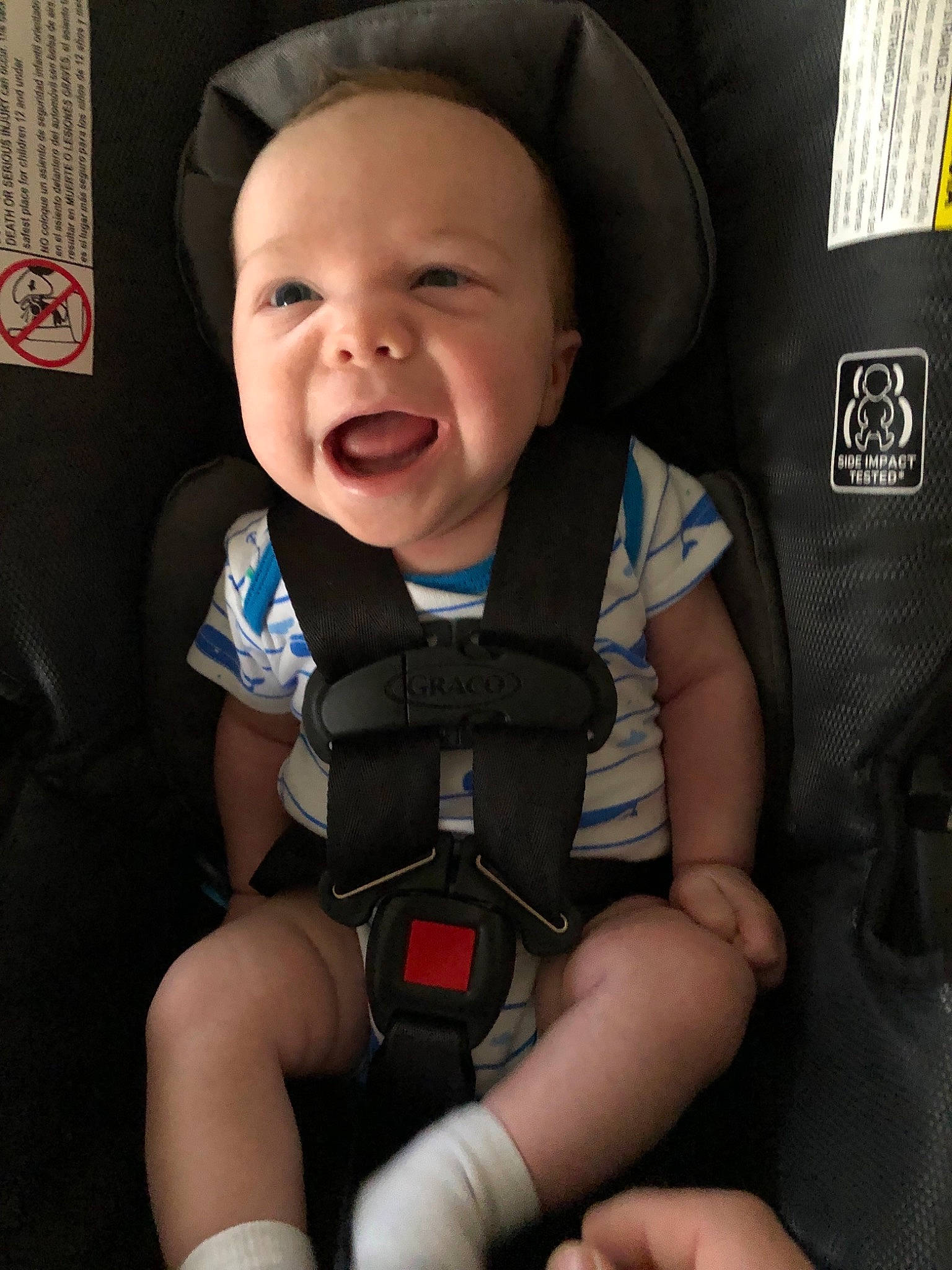 Gibson joined the competition — help win amazing prizes! auto_part, baby, baby_carriage, baby_in_car_seat, baby_products, car_seat, cheek, child, person, product, seat_belt, smile, toddler