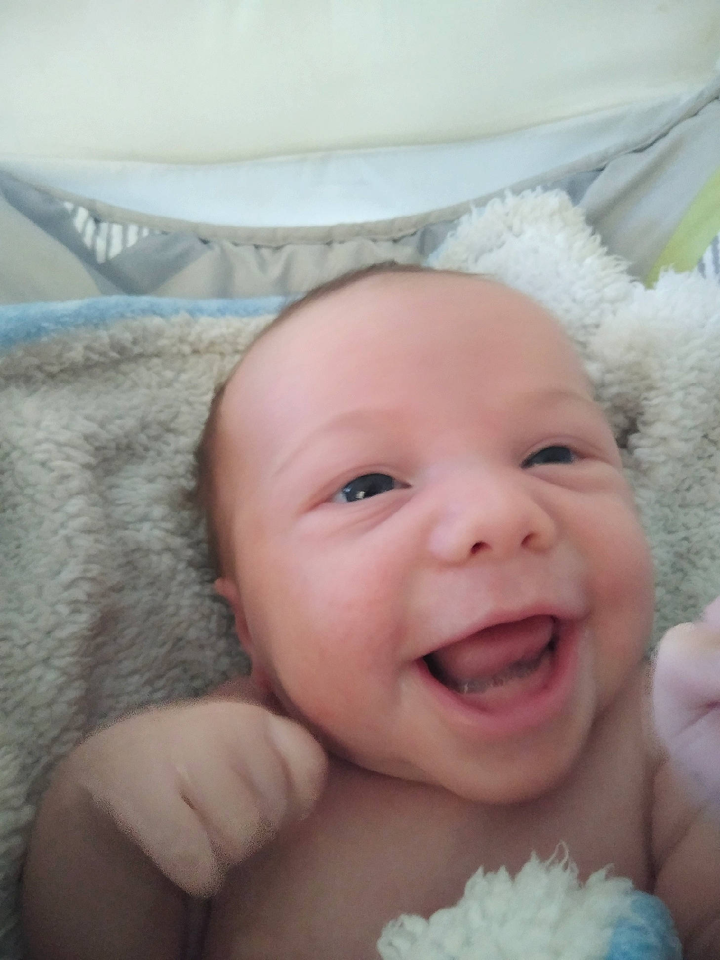 Gibson joined the competition — help win amazing prizes! baby, baby_laughing, baby_making_funny_faces, cheek, child, chin, comfort_food, eye, face, facial_expression, hand, happy, head, laugh, lip, mouth, nose, person, skin, smile