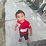 Ambrose joined the competition — help win amazing prizes! child, toddler, nike, red_shirt, bubbles, outdoor, concrete, curly_hair, sneakers, shorts, sidewalk, door, mat, hose, chair, play, summer, daylight, curious, expression