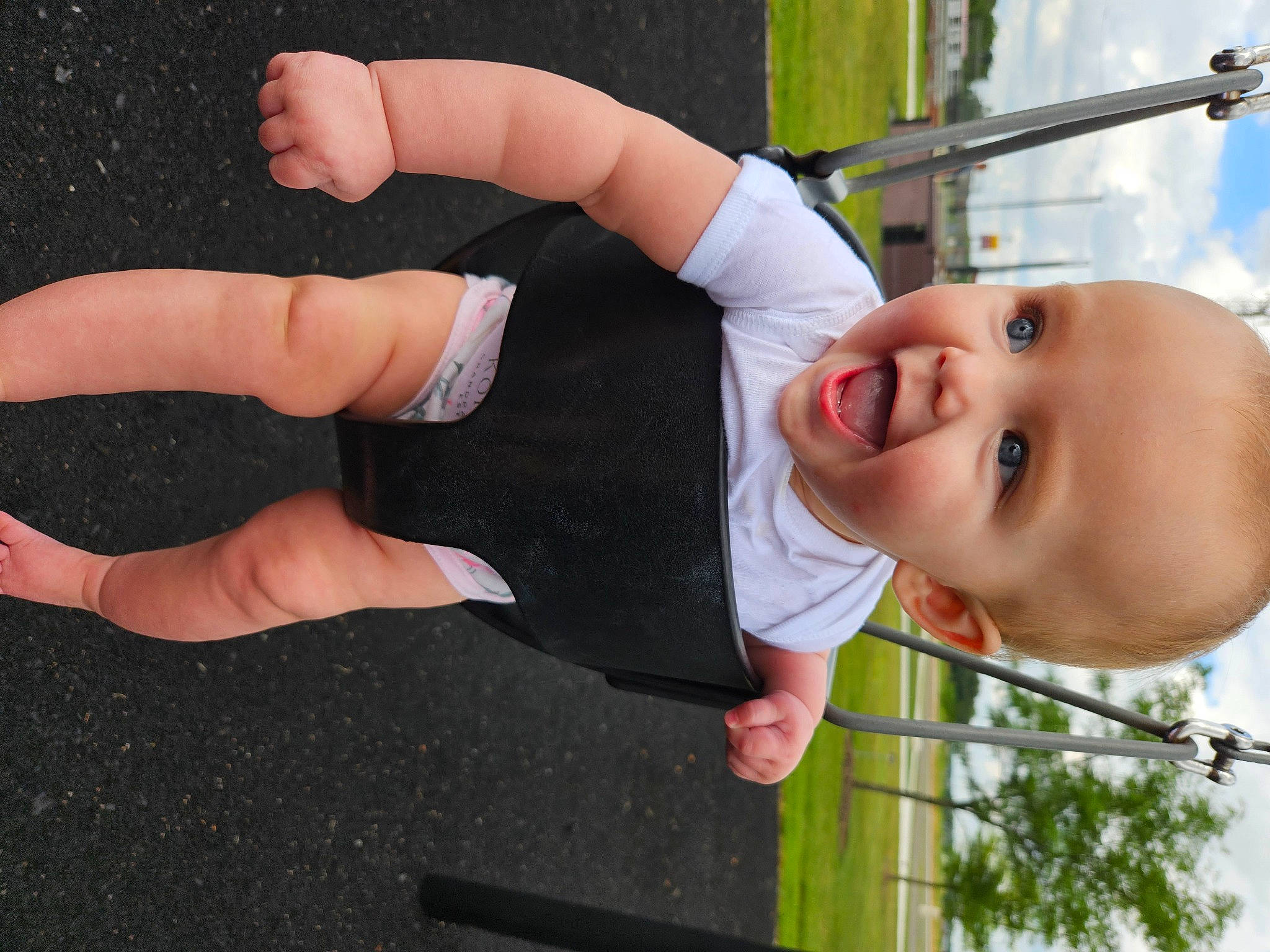 Hailey joined the competition — help win amazing prizes! arm, baby, baby_toddler_clothing, cloud, eye, finger, fun, gesture, grass, hand, happy, human_body, nose, person, plant, sky, smile, thumb, toddler, tree