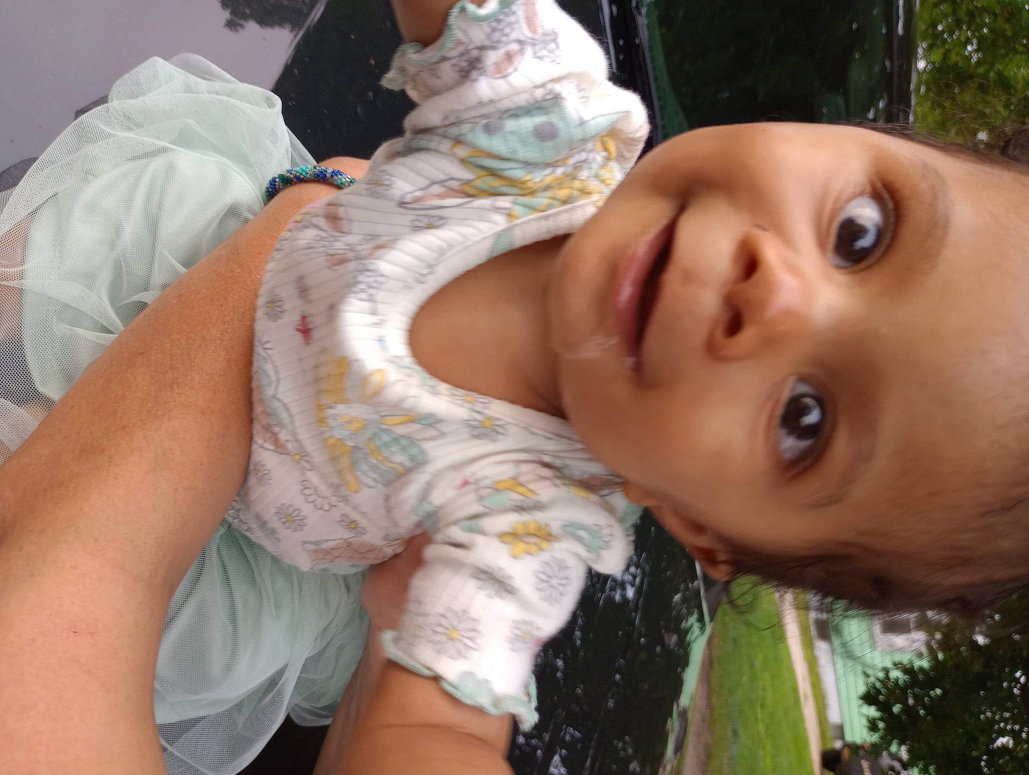 Jasmine is registered to the contest to win money with this photo: baby, chest, child, elbow, eyelash, grass, happy, human_body, iris, lip, mouth, nose, people_in_nature, person, plant, skin, smile, toddler, tree, trunk