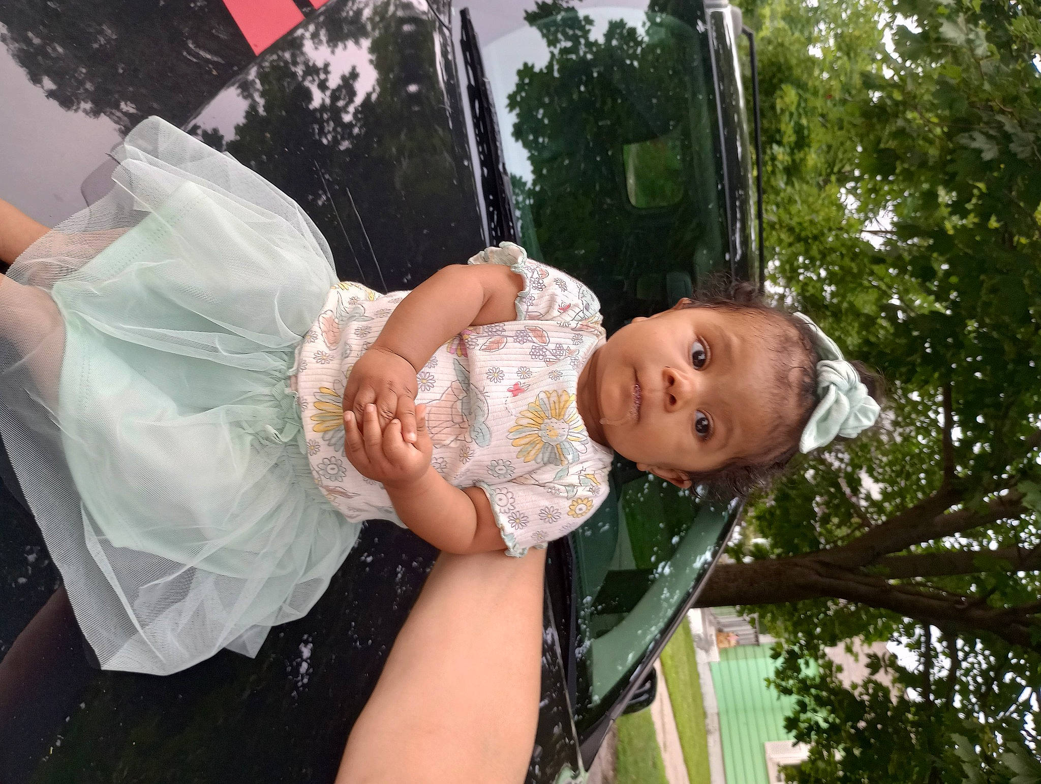 Jasmine is registered to the contest to win money with this photo: baby, baby_products, baby_toddler_clothing, bridal_accessory, bridal_clothing, bridal_veil, child, dress, event, flash_photography, fun, grass, happy, headpiece, leisure, person, plant, toddler, tree, veil