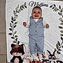 animal_illustration, baby, bear, blanket, child, cute, floor, happy, hedgehog, leaves, name_text, pants, portrait, rabbit, raccoon, smile, socks, tile_floor, vest, white_shirt