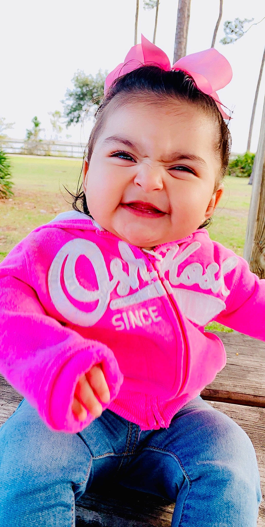 Elsie joined the competition — help win amazing prizes! baby, baby_toddler_clothing, cheek, child, cool, face, facial_expression, fun, grass, happy, head, lip, mouth, nose, outerwear, person, pink, play, skin, smile