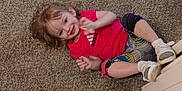 Aspen joined the competition — help win amazing prizes! adidas, baby_bottle, carpet, child, colorful_pants, doorframe, floor, footwear, hair, happy, indoor, light, person, playful, red_shirt, smiling, sneakers, toddler, wall, waving