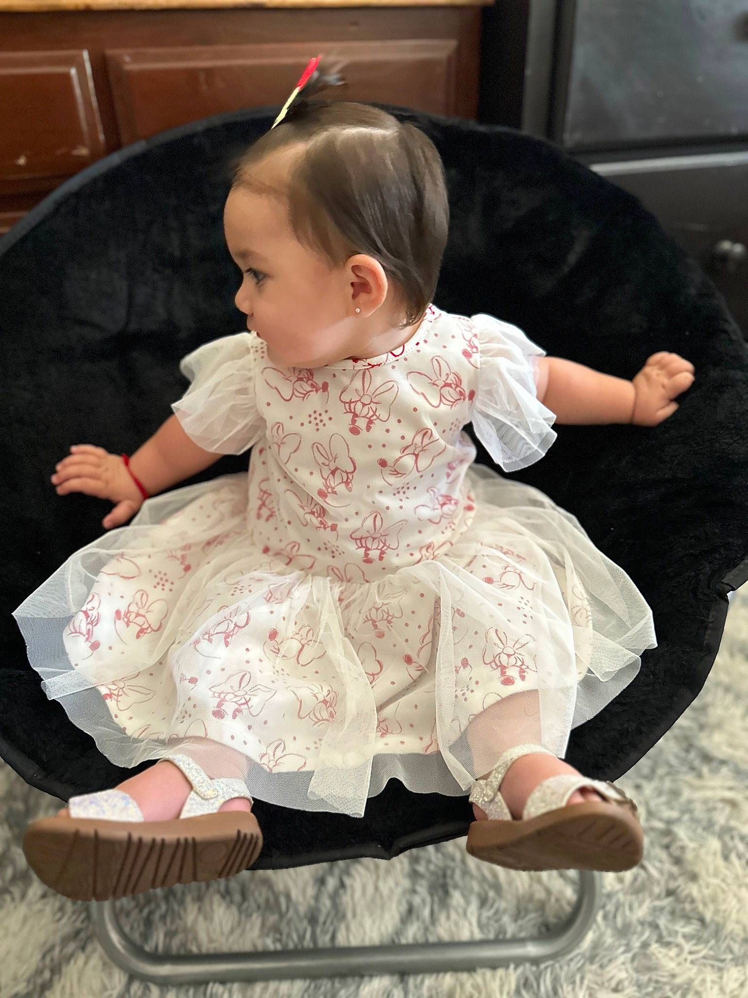 Daleyza joined the competition — help win amazing prizes! baby, baby_products, baby_toddler_clothing, cheek, child, comfort, dress, embellishment, fashion_accessory, fun, happy, headgear, leg, pattern, person, pink, sandal, sitting, skin, sleeve