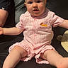 Willow joined the competition — help win amazing prizes! baby, child, pink_outfit, striped_clothing, sitting, black_couch, leather, indoor, curious_expression, arms_outstretched, human, person, short_hair, cute, home, casual, infant, portrait, seated, young_child
