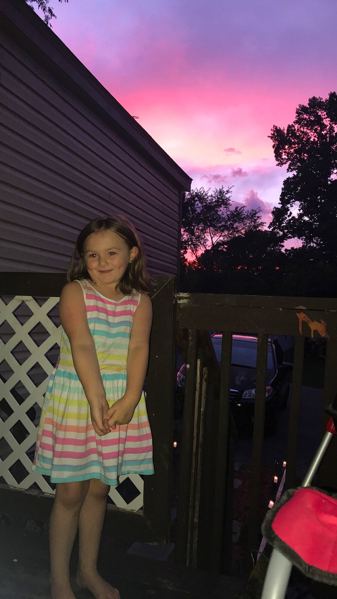 Kourtney is registered to the contest to win money with this photo: cloud, dress, flash_photography, fun, grass, happy, joy, leisure, magenta, morning, motor_vehicle, pattern, person, pink, sandal, sky, summer, t_shirt, tints_and_shades, toddler