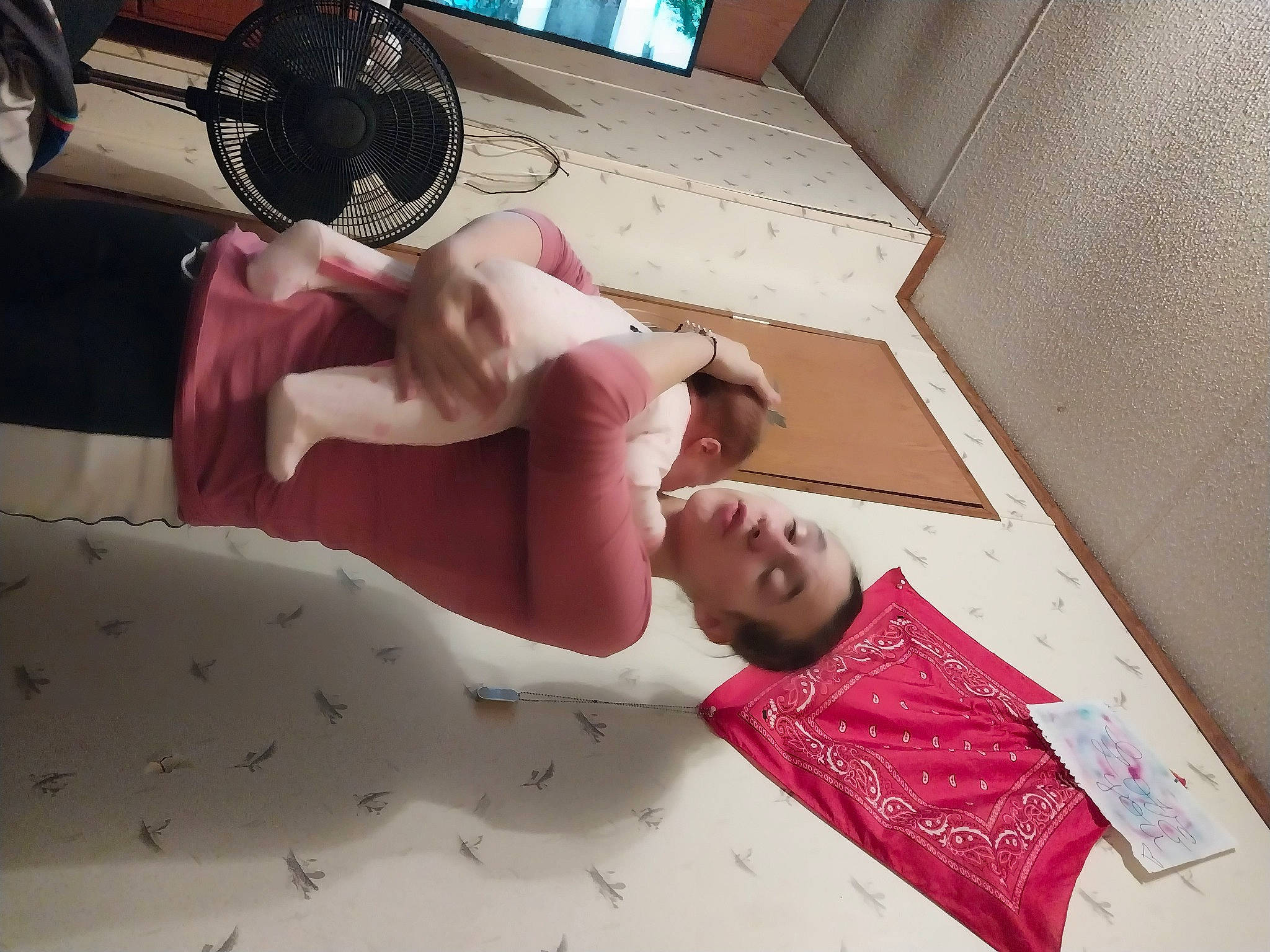 Adilynn joined the competition — help win amazing prizes! bedding, carmine, comfort, finger, flooring, foot, gesture, hand, human_body, human_leg, leg, linens, material_property, mechanical_fan, nail, person, steering_wheel, thumb, toddler, wood