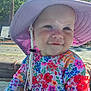 Alruna is registered to the contest to win money with this photo: baby, child, smile, hat, sun_hat, floral_clothing, swimsuit, poolside, outdoor, daylight, palm_tree, lounge_chair, water, happy, cute, portrait, summer, sunny, person, infant