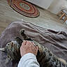 animal, belly_rub, blanket, cat, floor, hand, happy, home, human, indoor, living_room, lying_down, pet, petting, playful, radiator, rolling_over, rug, stool, tabby