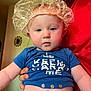 adult, baby, blue_onesie, child, curious, cute, diaper, expression, face, hand, holding, indoor, infant, mirror, person, photography, red_shirt, shower_cap, skin, wall