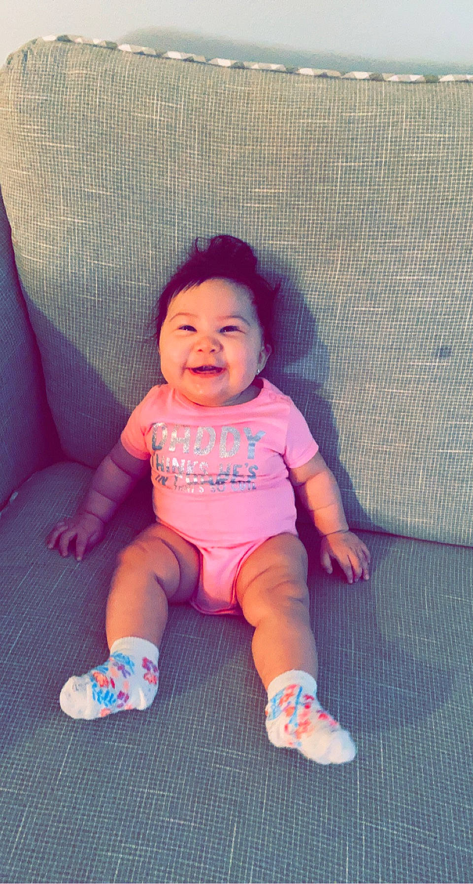 Lilian joined the competition — help win amazing prizes! baby, baby_toddler_clothing, cheek, comfort, eye, face, facial_expression, finger, happy, head, joy, leg, person, pink, purple, skin, sleeve, smile, sneakers, textile