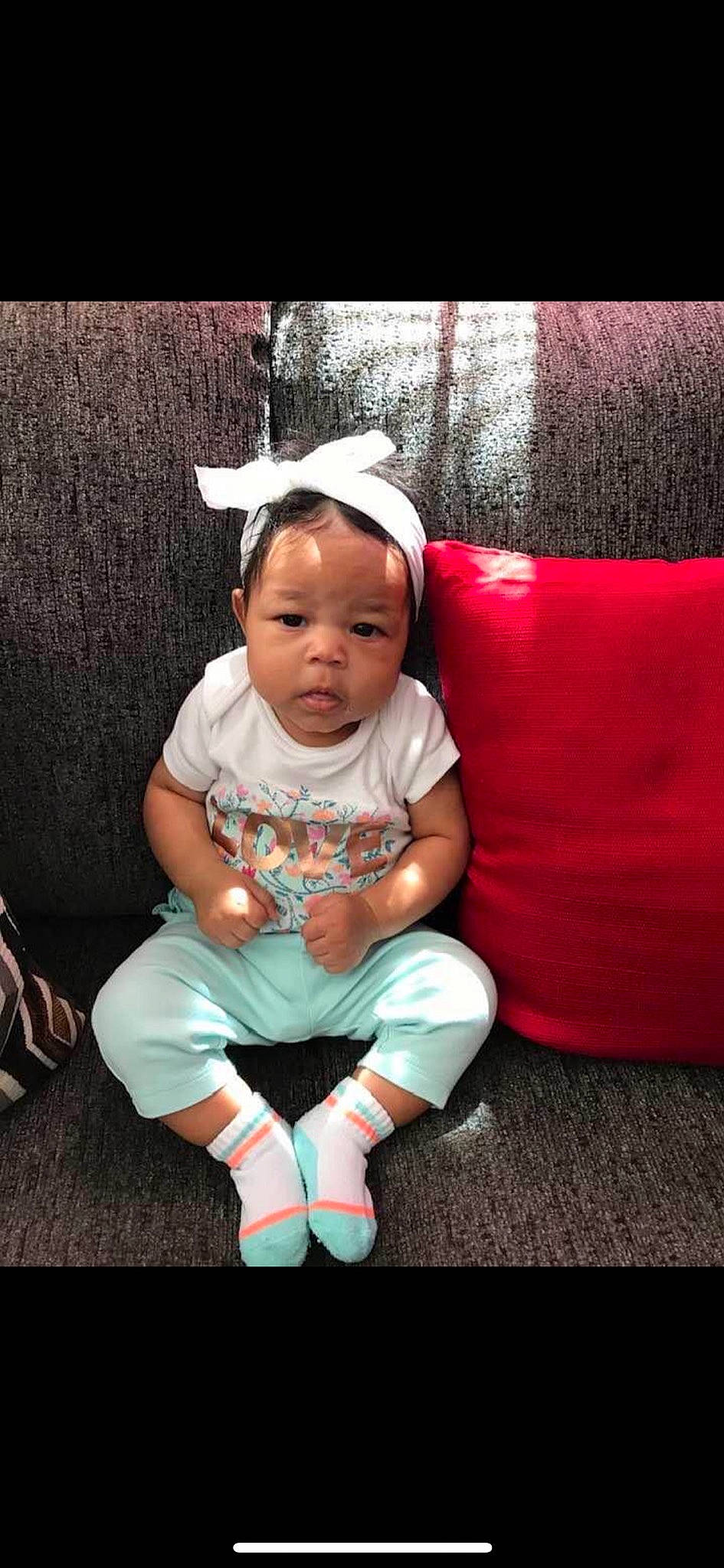 Kalie joined the competition — help win amazing prizes! arm, baby, child, cool, furniture, happy, person, pink, play, sitting, smile, toddler